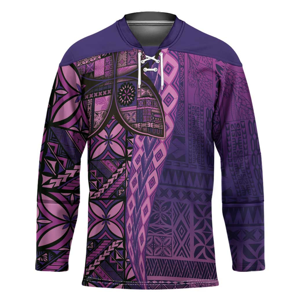 Samoan Pacific Tribal Flower Geometric Art Tattoos Hockey Jersey Siapo Pattern Purple Haze - Polynesian Pride