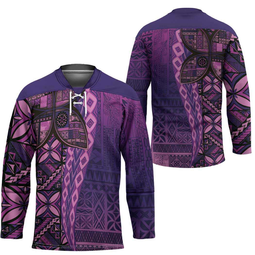 Samoan Pacific Tribal Flower Geometric Art Tattoos Hockey Jersey Siapo Pattern Purple Haze - Polynesian Pride