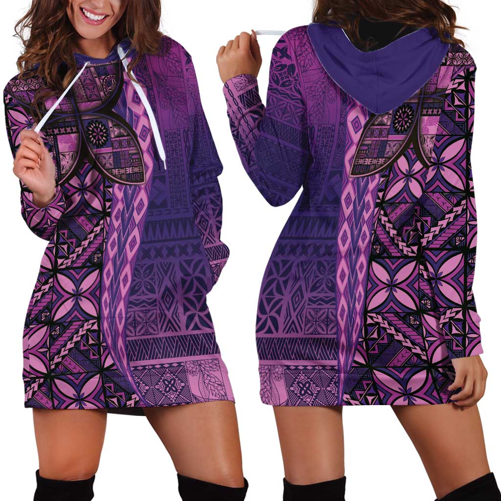 Samoan Pacific Tribal Flower Geometric Art Tattoos Hoodie Dress Siapo Pattern Purple Haze LT03 - Polynesian Pride