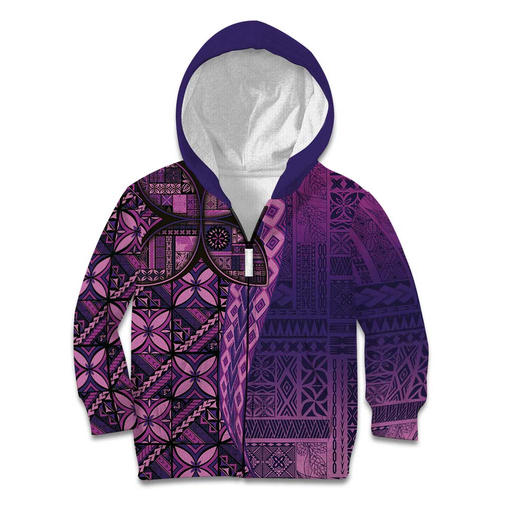 Samoan Pacific Tribal Flower Geometric Art Tattoos Kid Hoodie Siapo Pattern Purple Haze LT03 Zip Hoodie Purple - Polynesian Pride