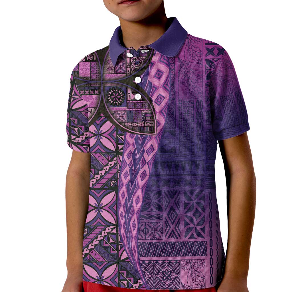 Samoan Pacific Tribal Flower Geometric Art Tattoos Kid Polo Shirt Siapo Pattern Purple Haze LT03 Kid Purple - Polynesian Pride