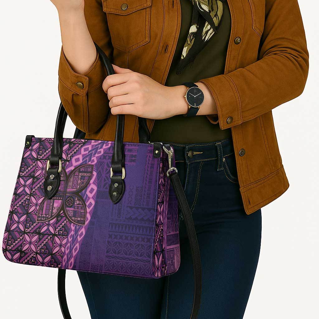 Samoan Pacific Tribal Flower Geometric Art Tattoos Leather Bag Siapo Pattern Purple Haze - Polynesian Pride