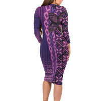 Samoan Pacific Tribal Flower Geometric Art Tattoos Long Sleeve Bodycon Dress Siapo Pattern Purple Haze LT03 - Polynesian Pride