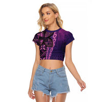 Samoan Pacific Tribal Flower Geometric Art Tattoos Raglan Cropped T Shirt Siapo Pattern Purple Haze LT03 Female Purple - Polynesian Pride