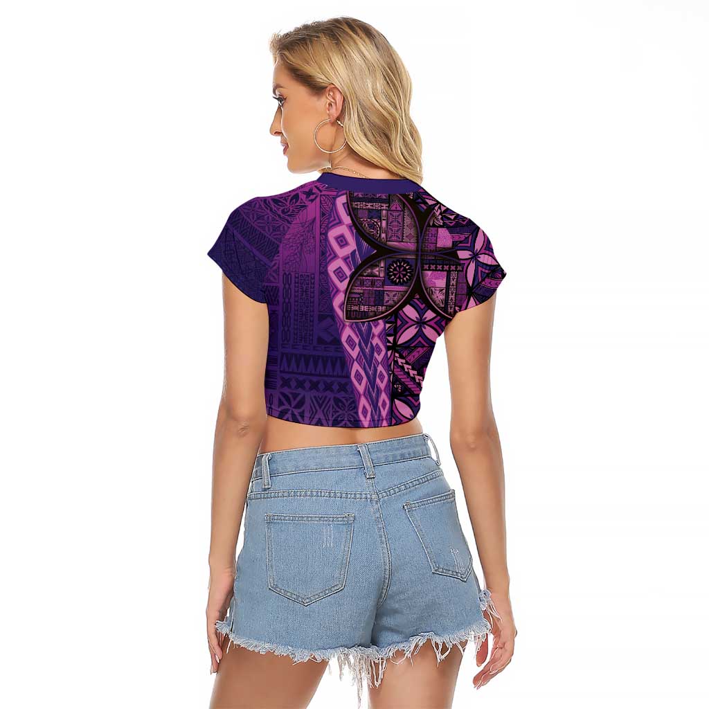 Samoan Pacific Tribal Flower Geometric Art Tattoos Raglan Cropped T Shirt Siapo Pattern Purple Haze LT03 - Polynesian Pride