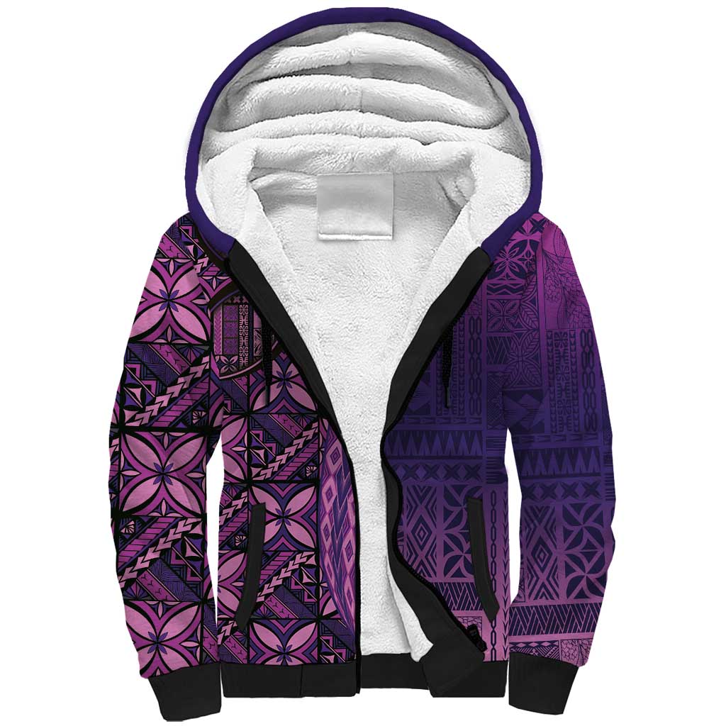 Samoan Pacific Tribal Flower Geometric Art Tattoos Sherpa Hoodie Siapo Pattern Purple Haze LT03 Unisex Purple - Polynesian Pride