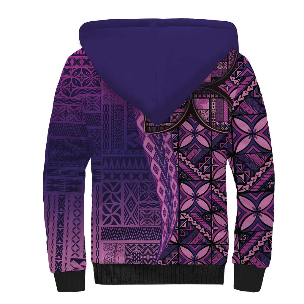 Samoan Pacific Tribal Flower Geometric Art Tattoos Sherpa Hoodie Siapo Pattern Purple Haze LT03 - Polynesian Pride