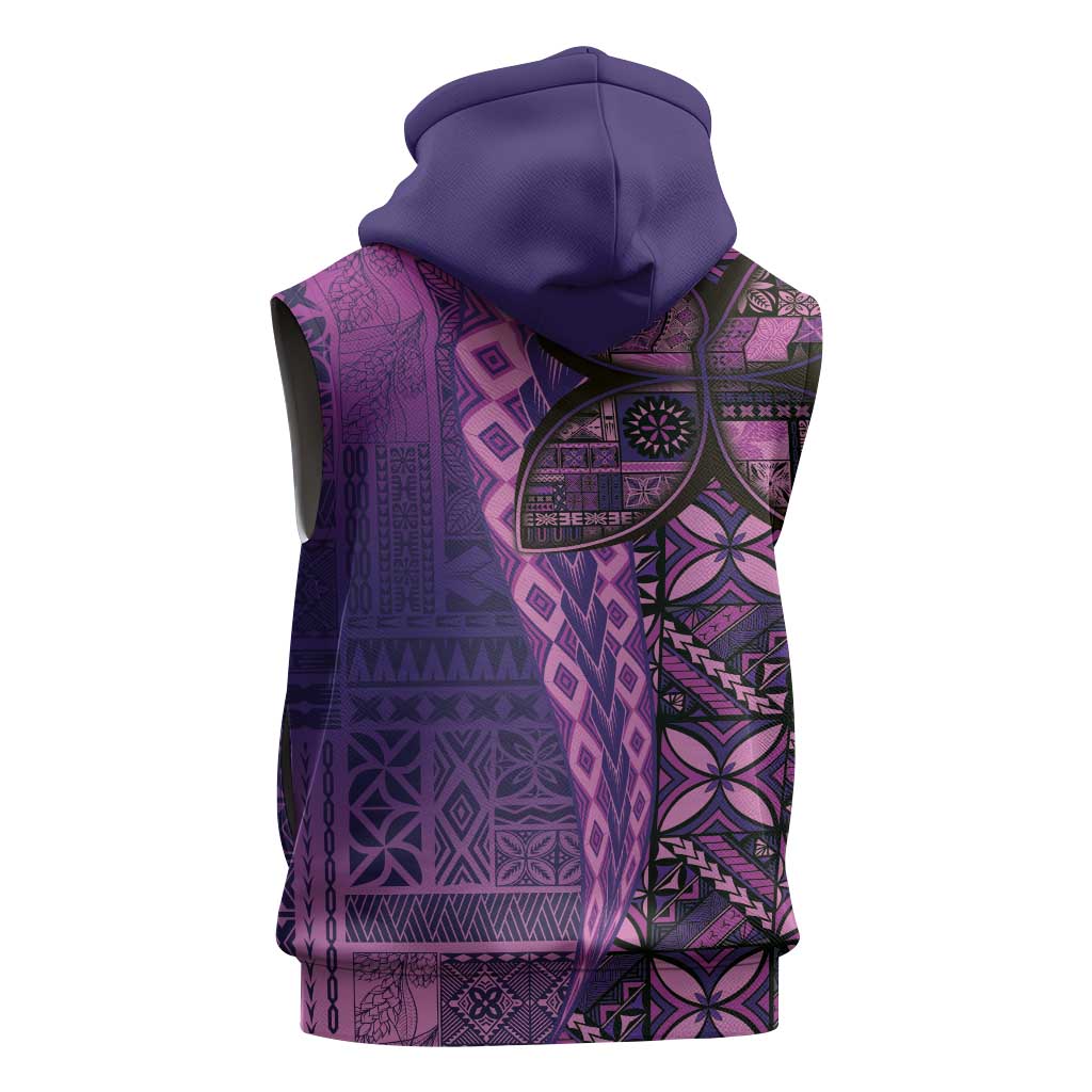 Samoan Pacific Tribal Flower Geometric Art Tattoos Sleeveless Zip Hoodie Siapo Pattern Purple Haze LT03 - Polynesian Pride