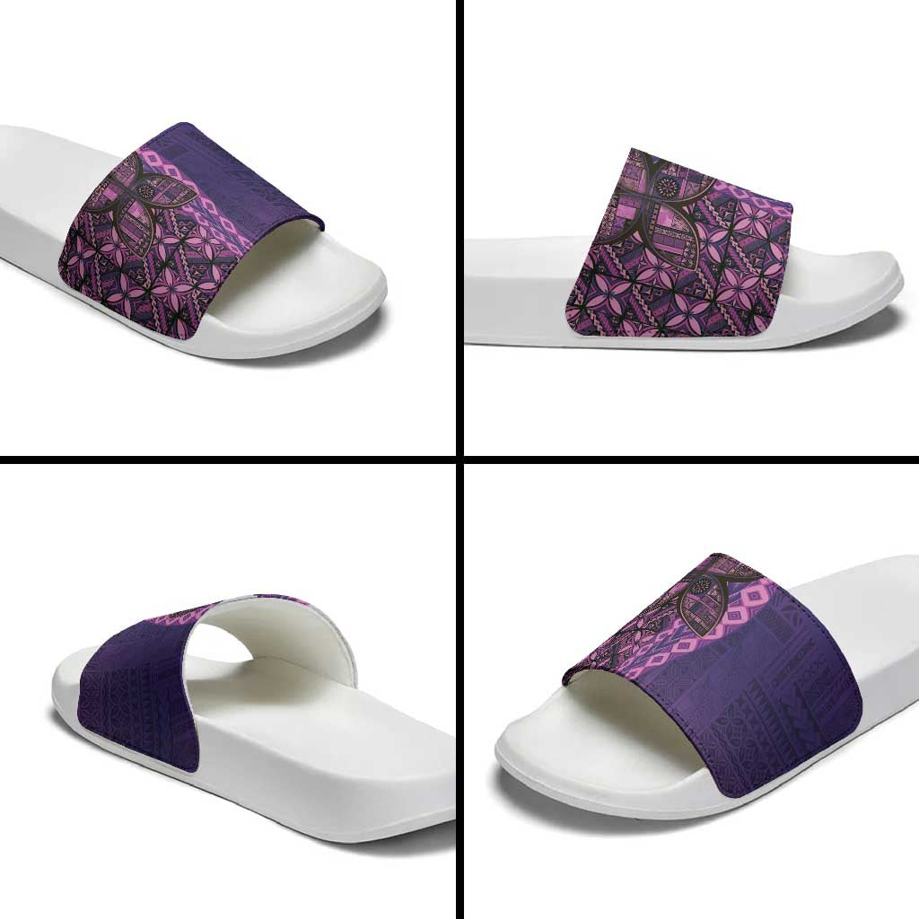 Samoan Pacific Tribal Flower Geometric Art Tattoos Slide Sandals Siapo Pattern Purple Haze - Polynesian Pride