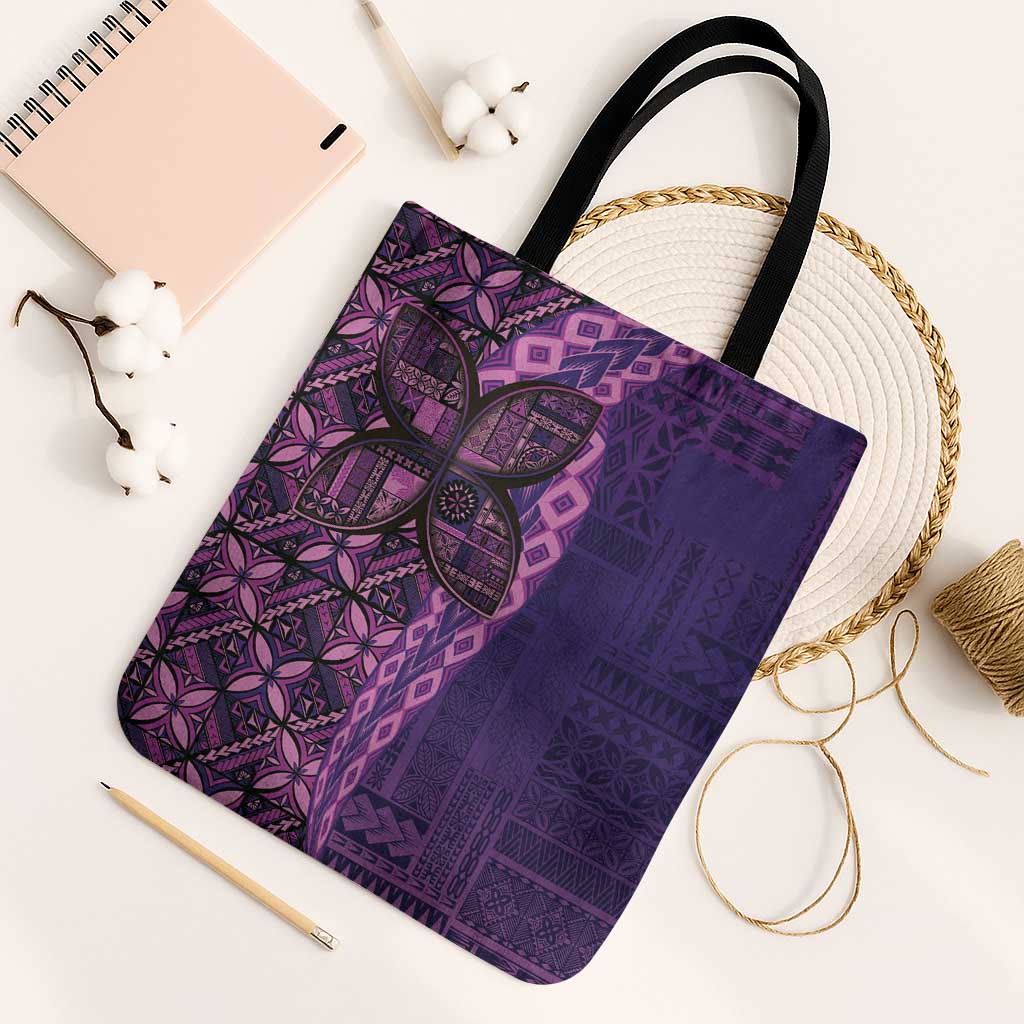Samoan Pacific Tribal Flower Geometric Art Tattoos Tote Bag Siapo Pattern Purple Haze - Polynesian Pride