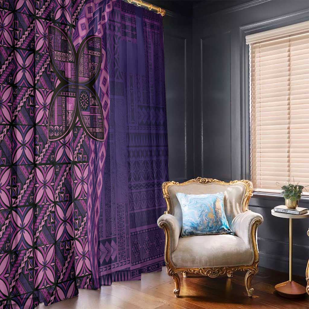 Samoan Pacific Tribal Flower Geometric Art Tattoos Window Curtain Siapo Pattern Purple Haze - Polynesian Pride