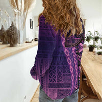 Samoan Pacific Tribal Flower Geometric Art Tattoos Women Casual Shirt Siapo Pattern Purple Haze LT03 - Polynesian Pride