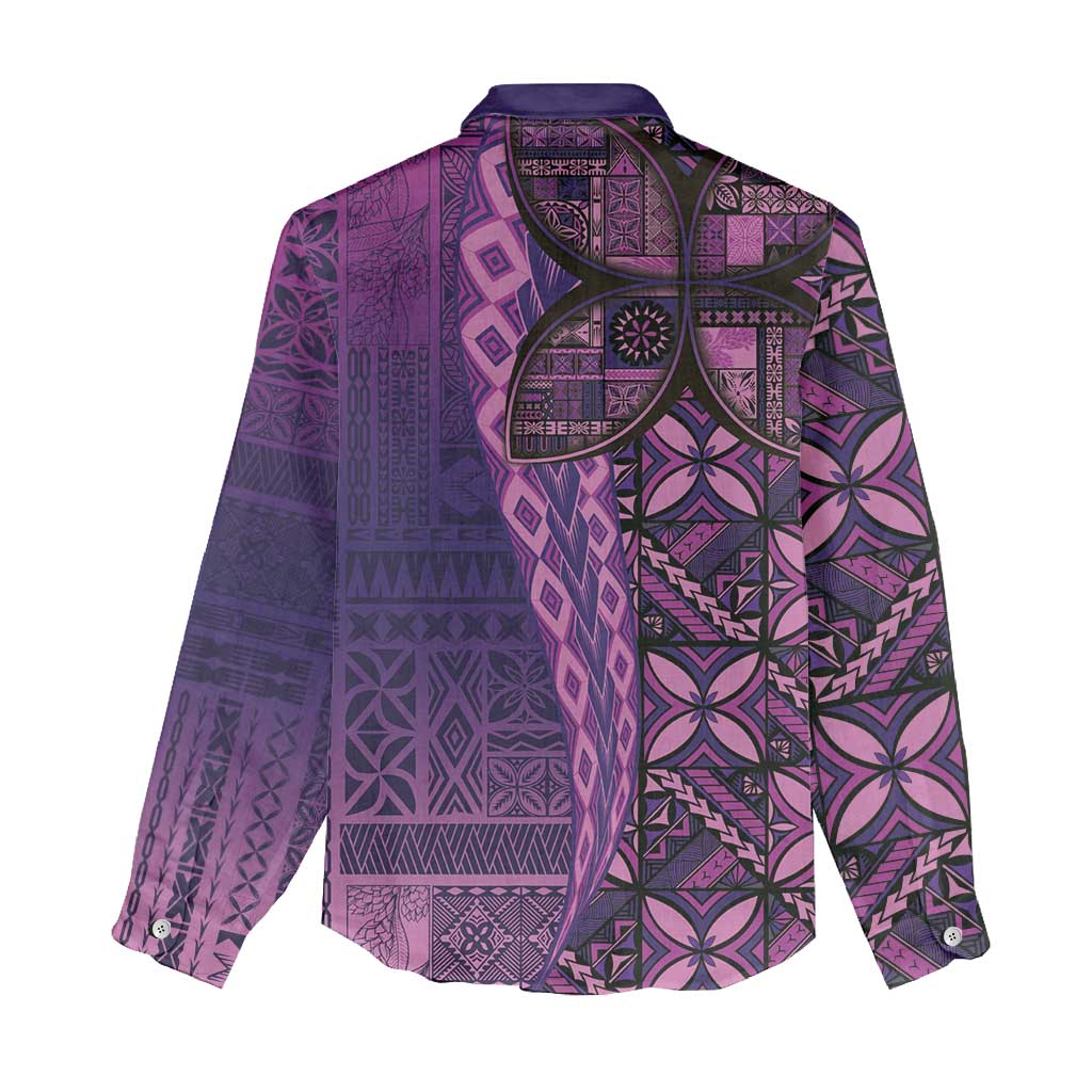 Samoan Pacific Tribal Flower Geometric Art Tattoos Women Casual Shirt Siapo Pattern Purple Haze LT03 - Polynesian Pride