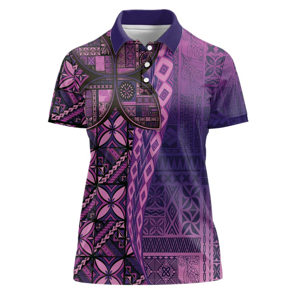 Samoan Pacific Tribal Flower Geometric Art Tattoos Women Polo Shirt Siapo Pattern Purple Haze - Polynesian Pride
