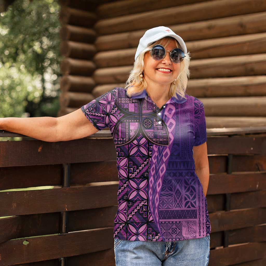 Samoan Pacific Tribal Flower Geometric Art Tattoos Women Polo Shirt Siapo Pattern Purple Haze - Polynesian Pride