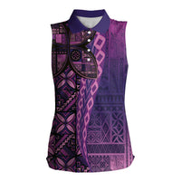 Samoan Pacific Tribal Flower Geometric Art Tattoos Women Sleeveless Polo Shirt Siapo Pattern Purple Haze LT03 Female Purple - Polynesian Pride