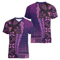 Samoan Pacific Tribal Flower Geometric Art Tattoos Women V-Neck T-Shirt Siapo Pattern Purple Haze LT03 - Polynesian Pride