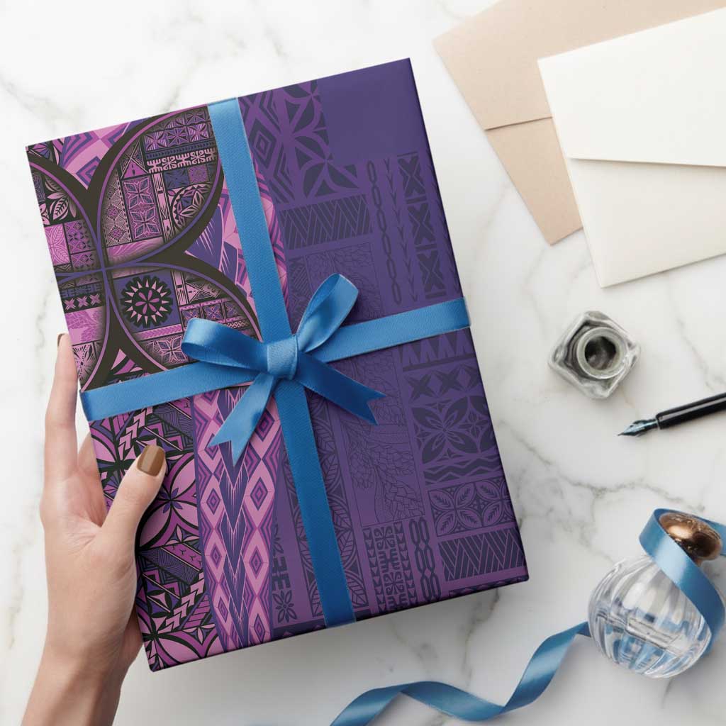 Samoan Pacific Tribal Flower Geometric Art Tattoos Wrapping Paper Siapo Pattern Purple Haze - Polynesian Pride