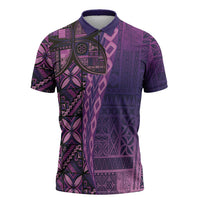 Samoan Pacific Tribal Flower Geometric Art Tattoos Zipper Polo Shirt Siapo Pattern Purple Haze LT03 Purple - Polynesian Pride