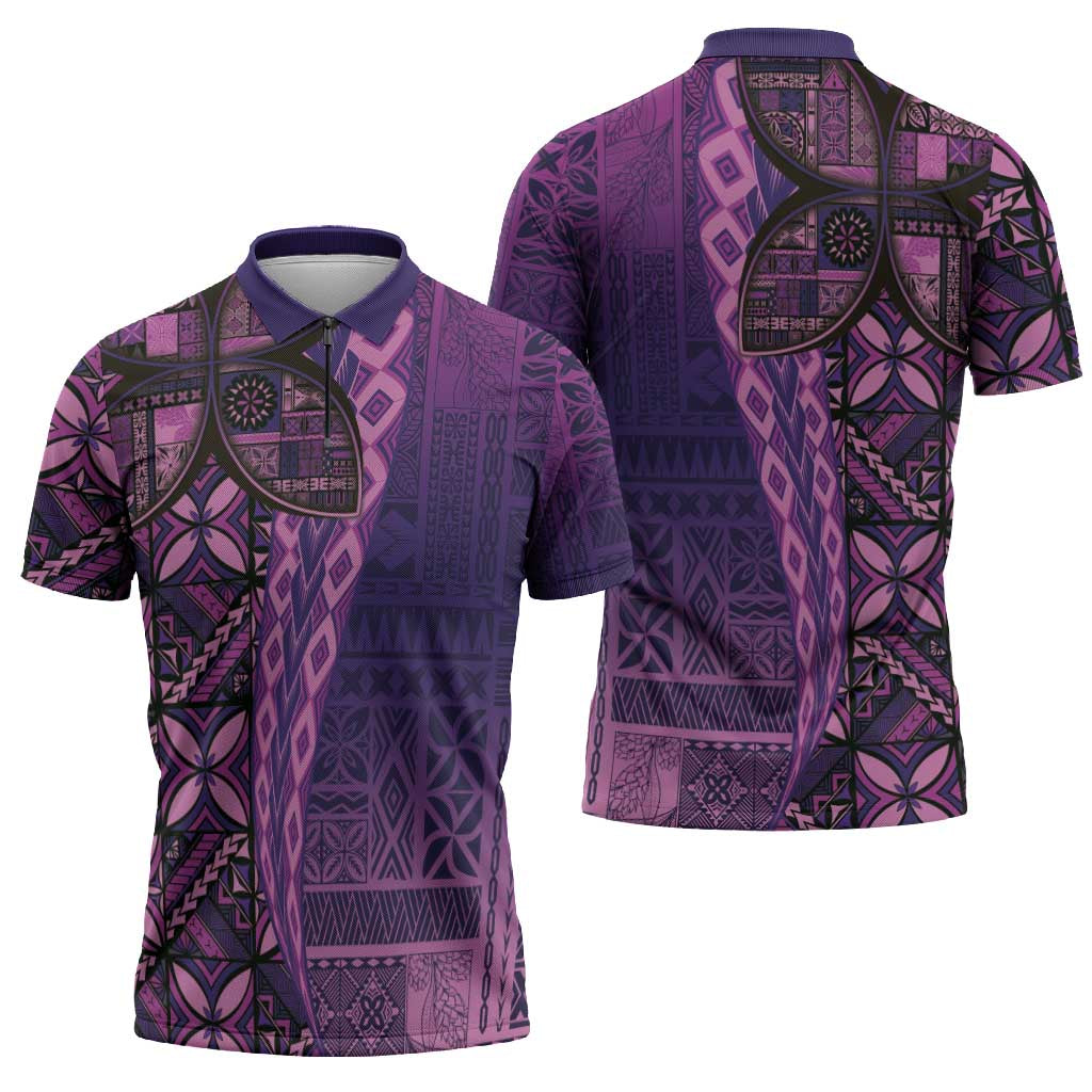 Samoan Pacific Tribal Flower Geometric Art Tattoos Zipper Polo Shirt Siapo Pattern Purple Haze LT03 - Polynesian Pride