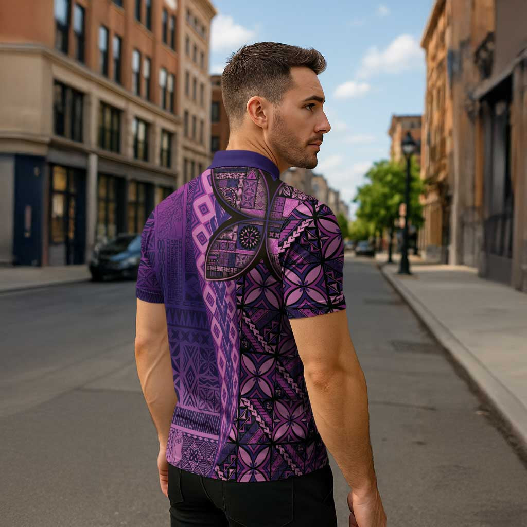 Samoan Pacific Tribal Flower Geometric Art Tattoos Zipper Polo Shirt Siapo Pattern Purple Haze LT03 - Polynesian Pride