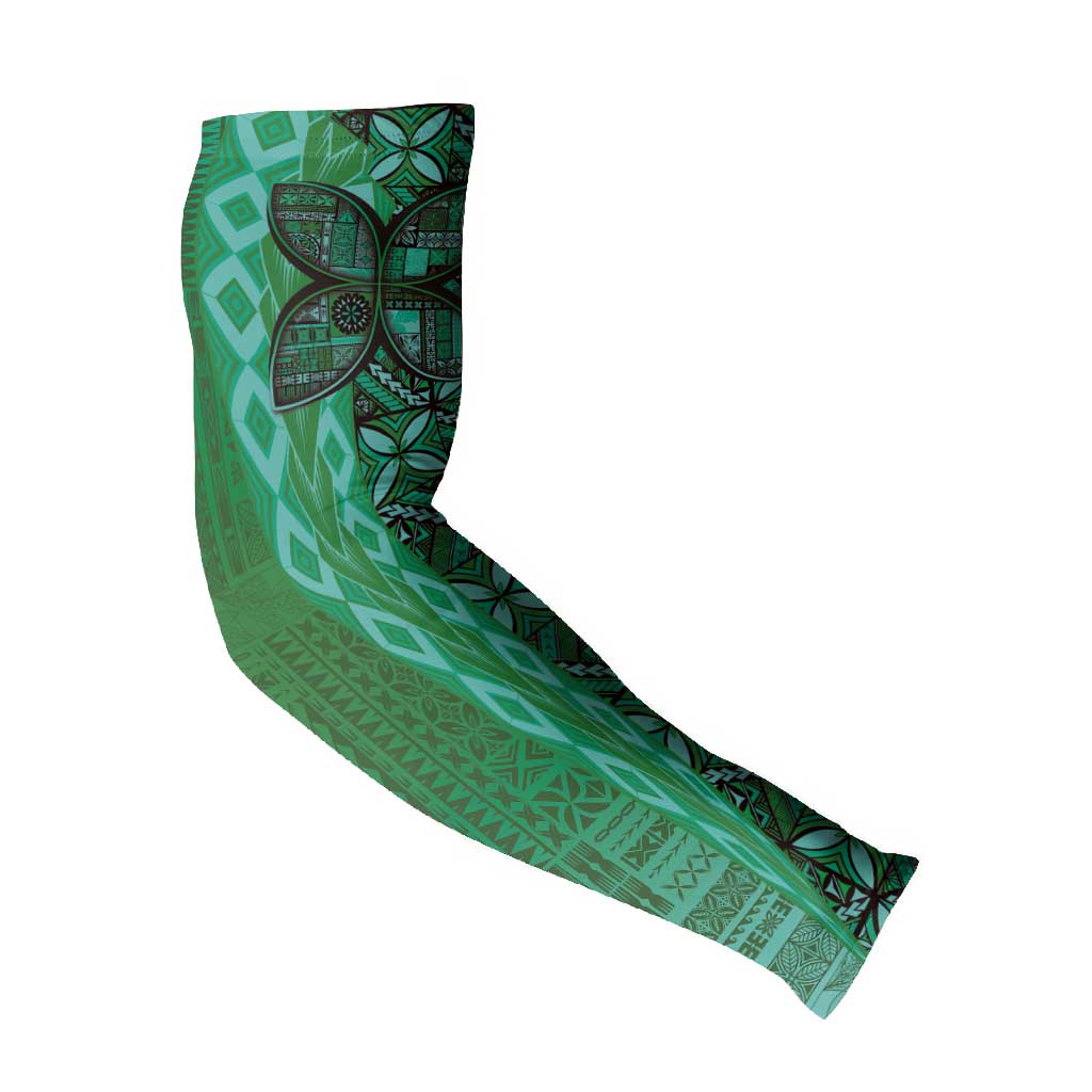 Samoan Pacific Tribal Flower Geometric Art Tattoos Arm Sleeves Siapo Pattern Emerald Glow - Polynesian Pride