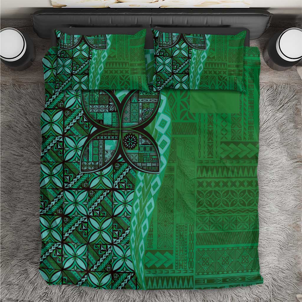 Samoan Pacific Tribal Flower Geometric Art Tattoos Bedding Set Siapo Pattern Emerald Glow LT03 Green - Polynesian Pride
