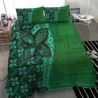 Samoan Pacific Tribal Flower Geometric Art Tattoos Bedding Set Siapo Pattern Emerald Glow LT03 - Polynesian Pride