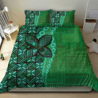 Samoan Pacific Tribal Flower Geometric Art Tattoos Bedding Set Siapo Pattern Emerald Glow LT03 - Polynesian Pride