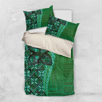 Samoan Pacific Tribal Flower Geometric Art Tattoos Bedding Set Siapo Pattern Emerald Glow LT03 US Twin 172cm x 218cm Green - Polynesian Pride