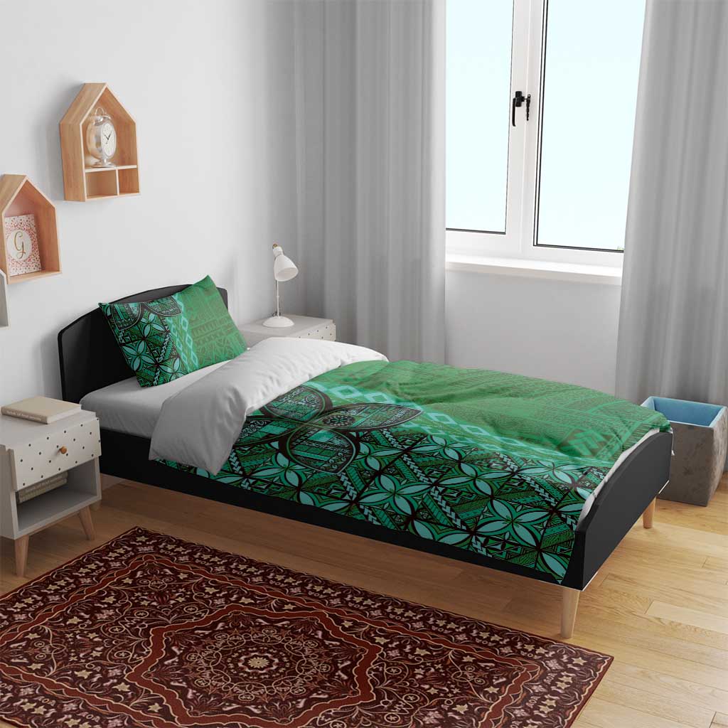 Samoan Pacific Tribal Flower Geometric Art Tattoos Bedding Set Siapo Pattern Emerald Glow LT03 - Polynesian Pride