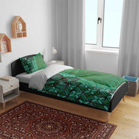 Samoan Pacific Tribal Flower Geometric Art Tattoos Bedding Set Siapo Pattern Emerald Glow LT03 - Polynesian Pride