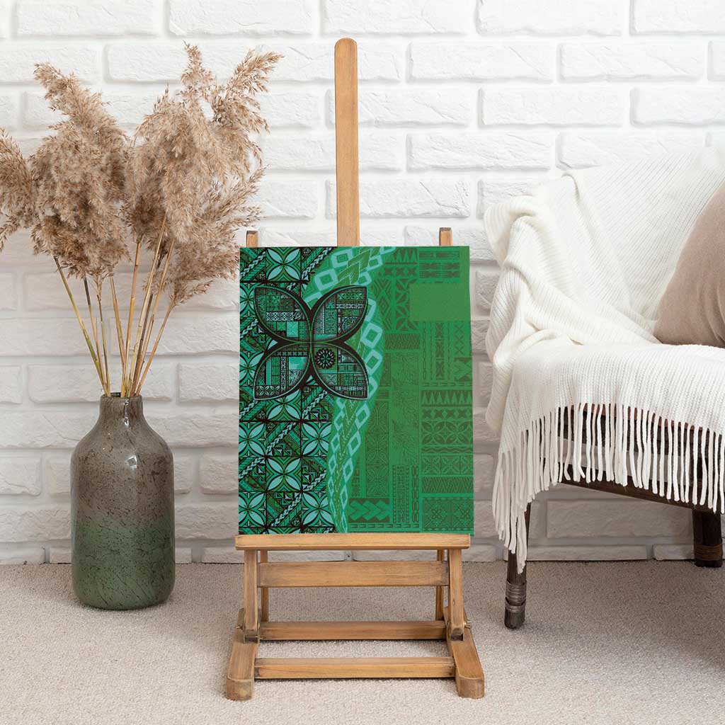 Samoan Pacific Tribal Flower Geometric Art Tattoos Canvas Wall Art Siapo Pattern Emerald Glow - Polynesian Pride