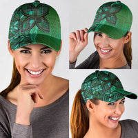 Samoan Pacific Tribal Flower Geometric Art Tattoos Classic Cap Siapo Pattern Emerald Glow - Polynesian Pride