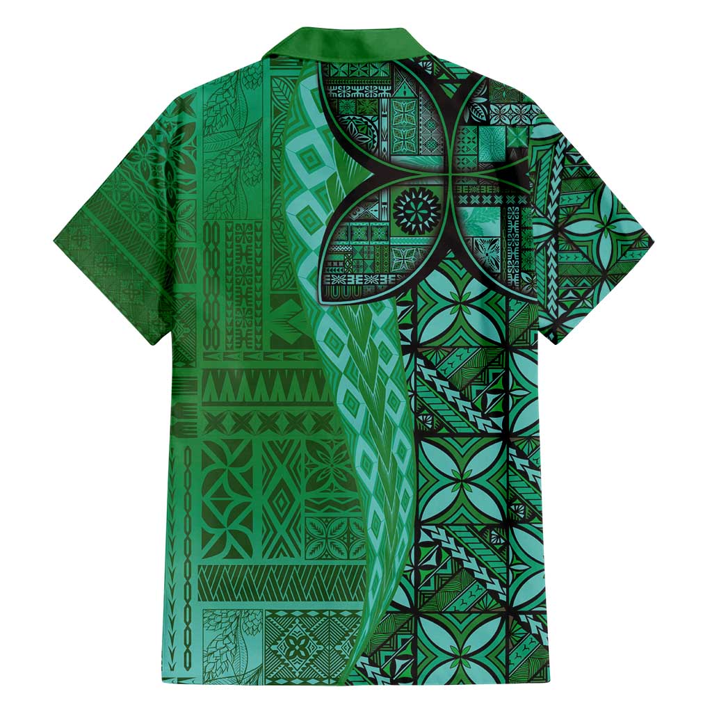 Samoan Pacific Tribal Flower Geometric Art Tattoos Family Matching Puletasi and Hawaiian Shirt Siapo Pattern Emerald Glow LT03 - Polynesian Pride