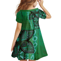Samoan Pacific Tribal Flower Geometric Art Tattoos Family Matching Summer Maxi Dress and Hawaiian Shirt Siapo Pattern Emerald Glow LT03 - Polynesian Pride