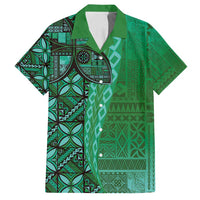 Samoan Pacific Tribal Flower Geometric Art Tattoos Family Matching Summer Maxi Dress and Hawaiian Shirt Siapo Pattern Emerald Glow LT03 Dad's Shirt - Short Sleeve Green - Polynesian Pride