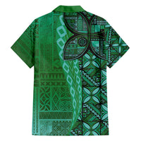 Samoan Pacific Tribal Flower Geometric Art Tattoos Family Matching Summer Maxi Dress and Hawaiian Shirt Siapo Pattern Emerald Glow LT03 - Polynesian Pride