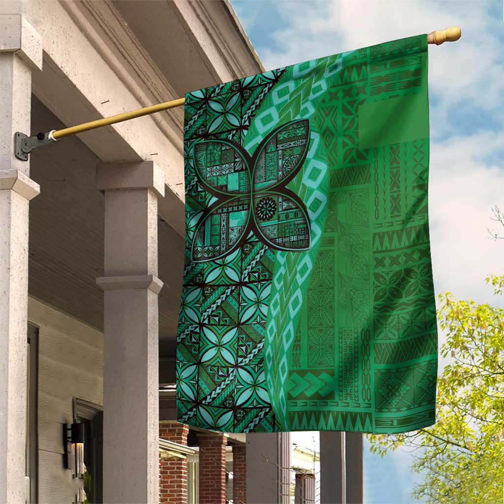Samoan Pacific Tribal Flower Geometric Art Tattoos Garden Flag Siapo Pattern Emerald Glow - Polynesian Pride