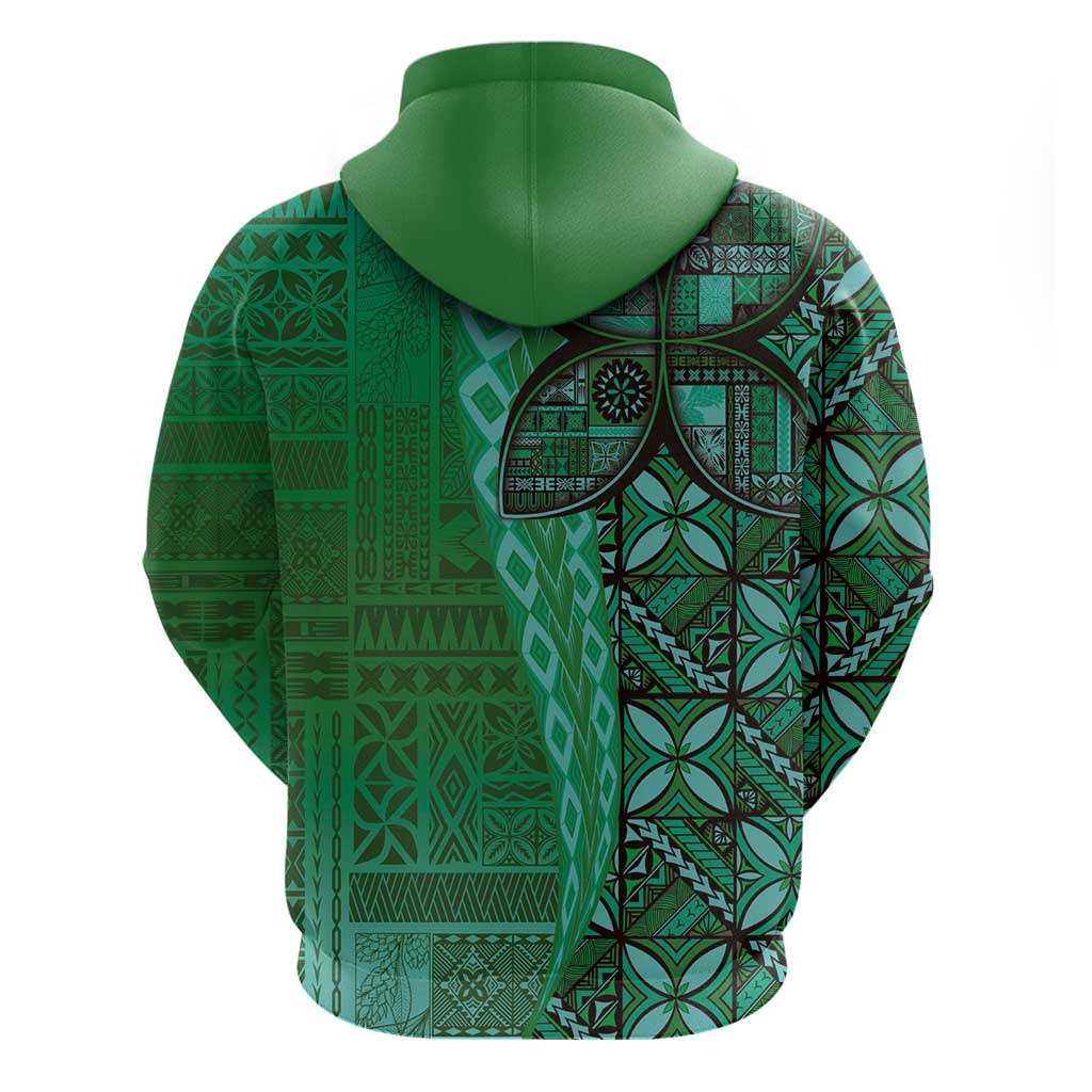 Samoan Pacific Tribal Flower Geometric Art Tattoos Hoodie Siapo Pattern Emerald Glow - Polynesian Pride