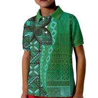 Samoan Pacific Tribal Flower Geometric Art Tattoos Kid Polo Shirt Siapo Pattern Emerald Glow LT03 Kid Green - Polynesian Pride