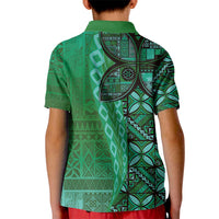 Samoan Pacific Tribal Flower Geometric Art Tattoos Kid Polo Shirt Siapo Pattern Emerald Glow LT03 - Polynesian Pride