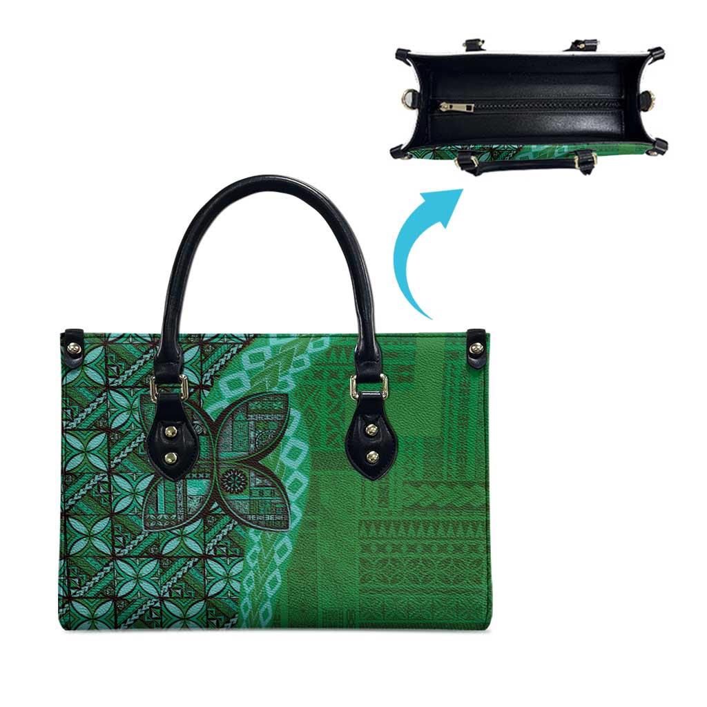 Samoan Pacific Tribal Flower Geometric Art Tattoos Leather Bag Siapo Pattern Emerald Glow - Polynesian Pride
