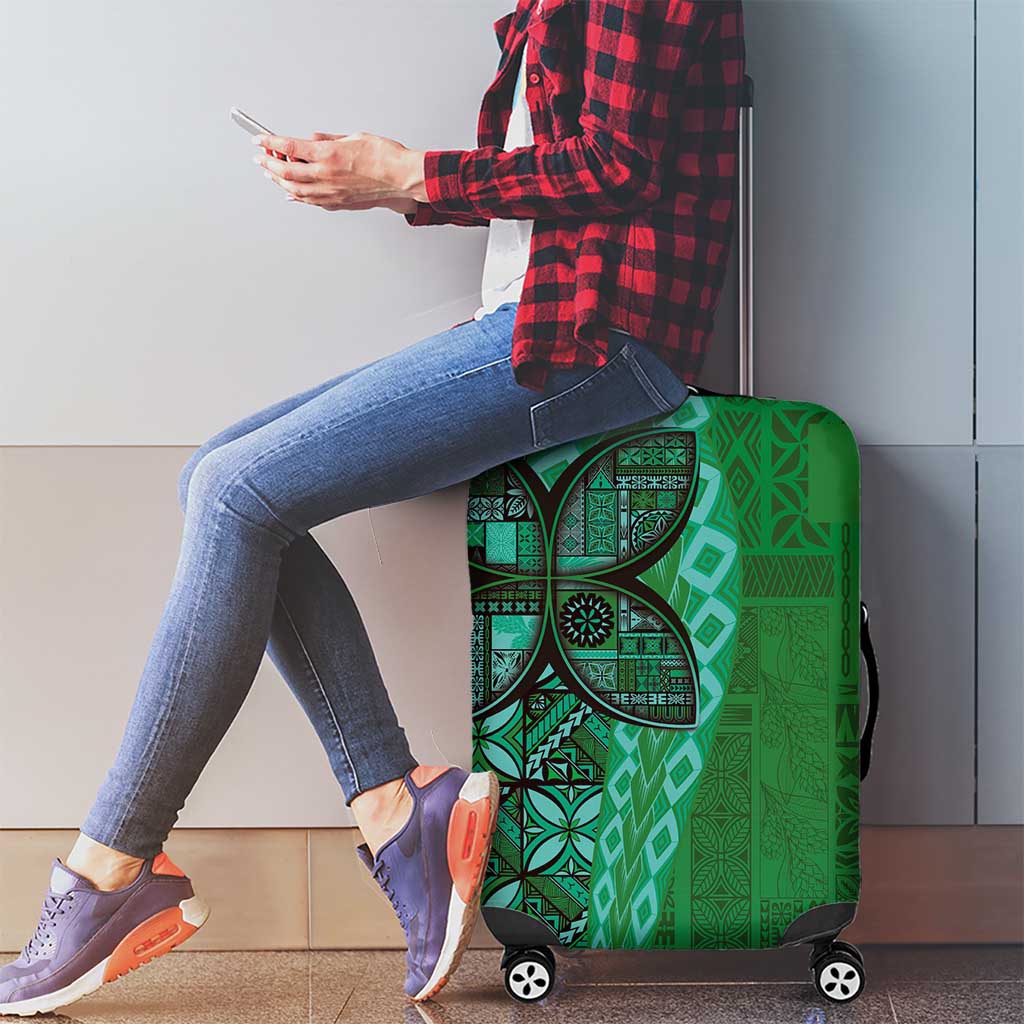 Samoan Pacific Tribal Flower Geometric Art Tattoos Luggage Cover Siapo Pattern Emerald Glow - Polynesian Pride