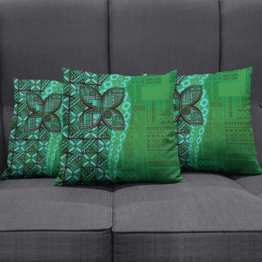 Samoan Pacific Tribal Flower Geometric Art Tattoos Pillow Cover Siapo Pattern Emerald Glow - Polynesian Pride