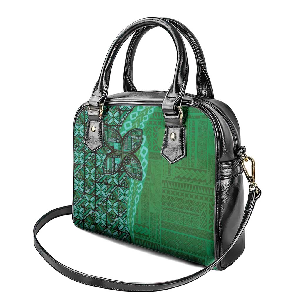 Samoan Pacific Tribal Flower Geometric Art Tattoos Shoulder Handbag Siapo Pattern Emerald Glow - Polynesian Pride