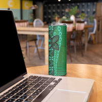 Samoan Pacific Tribal Flower Geometric Art Tattoos Skinny Tumbler Siapo Pattern Emerald Glow - Polynesian Pride