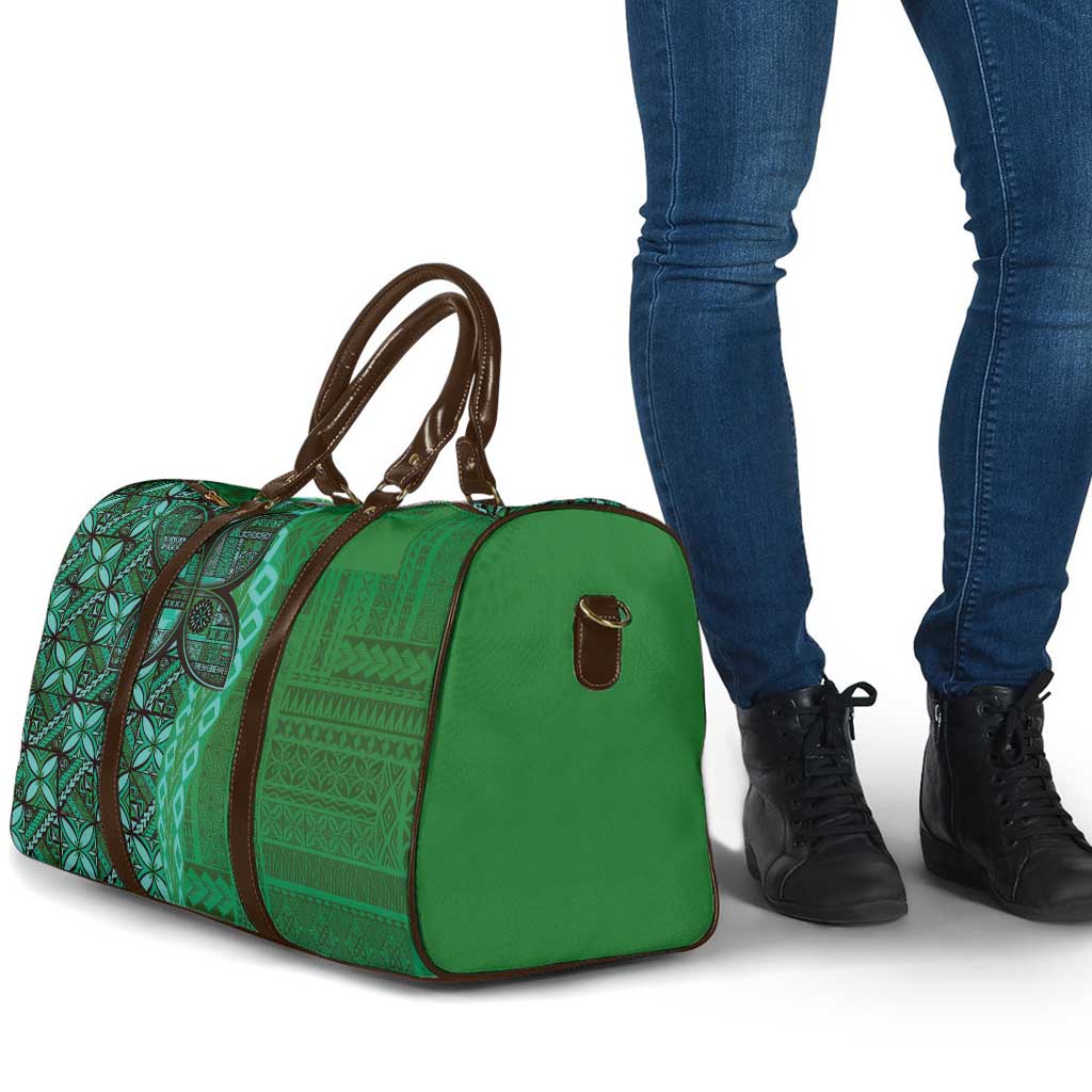 Samoan Pacific Tribal Flower Geometric Art Tattoos Travel Bag Siapo Pattern Emerald Glow - Polynesian Pride
