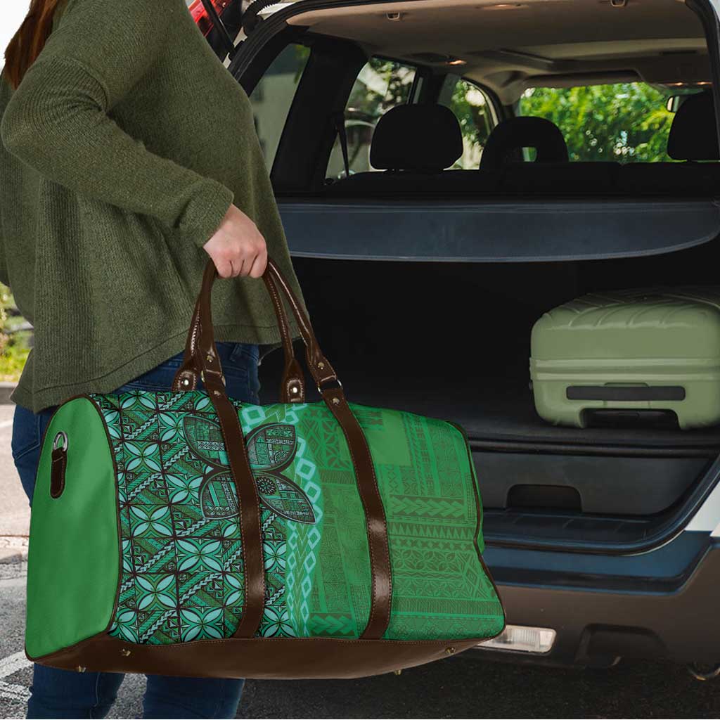 Samoan Pacific Tribal Flower Geometric Art Tattoos Travel Bag Siapo Pattern Emerald Glow - Polynesian Pride
