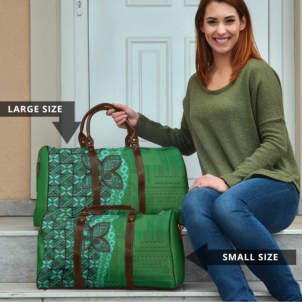 Samoan Pacific Tribal Flower Geometric Art Tattoos Travel Bag Siapo Pattern Emerald Glow - Polynesian Pride